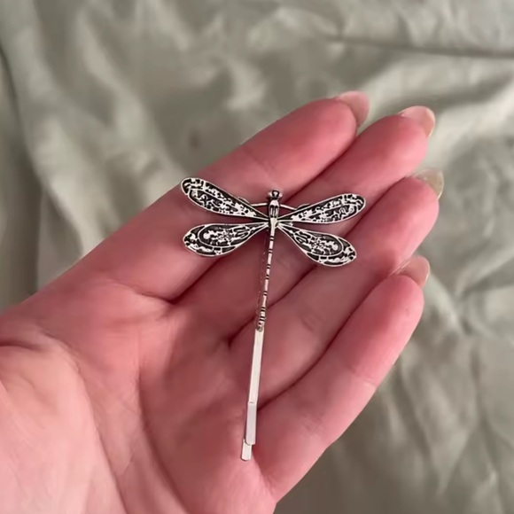 Silver Dragonfly Hair Clips 2 Set
